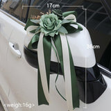 Green Wedding Car Mirror Bow Decorative Flowers 14 Inch 2 Pack