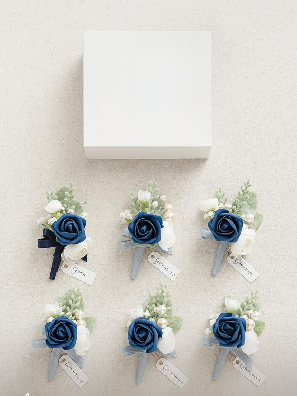 Navy Blue & Dark Blue Groom Groomsmen Boutonniere 6pcs