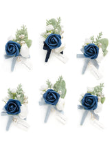 Navy Blue & Dark Blue Groom Groomsmen Boutonniere 6pcs