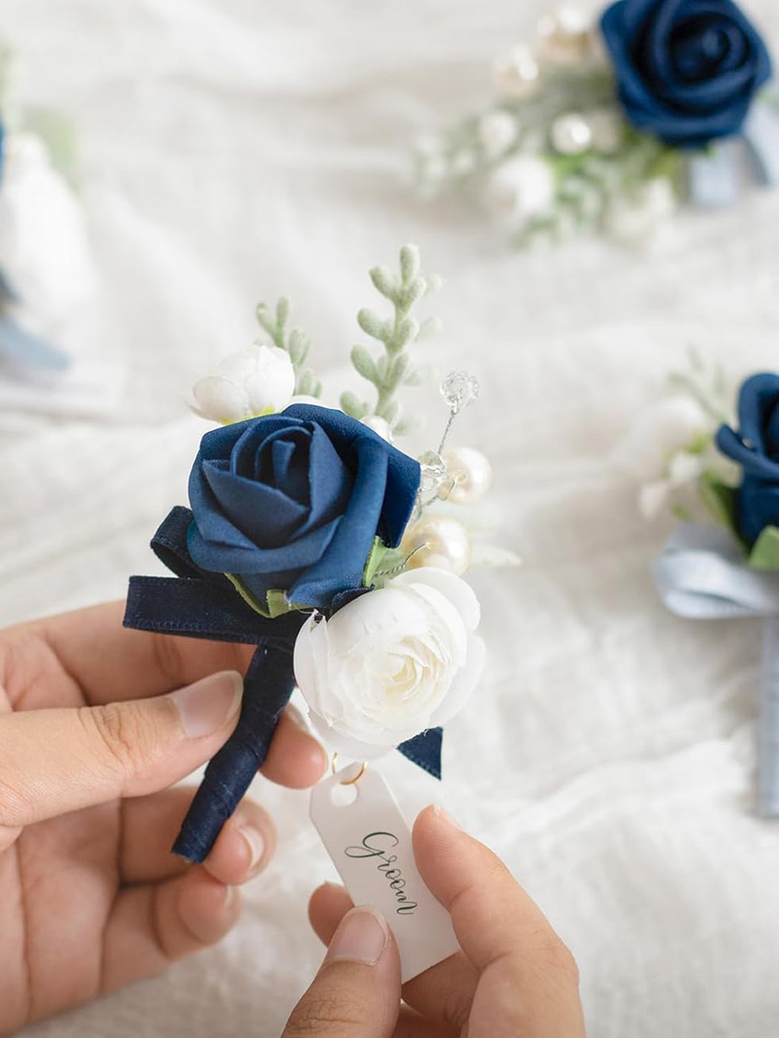 Navy Blue & Dark Blue Groom Groomsmen Boutonniere 6pcs