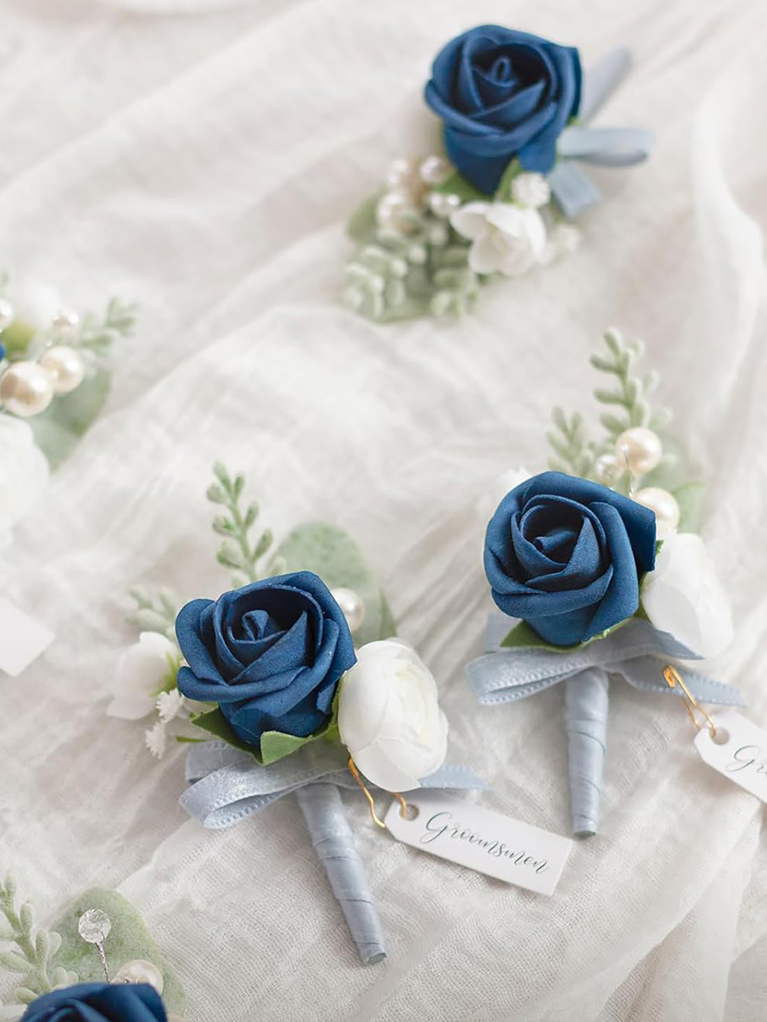 Navy Blue & Dark Blue Groom Groomsmen Boutonniere 6pcs