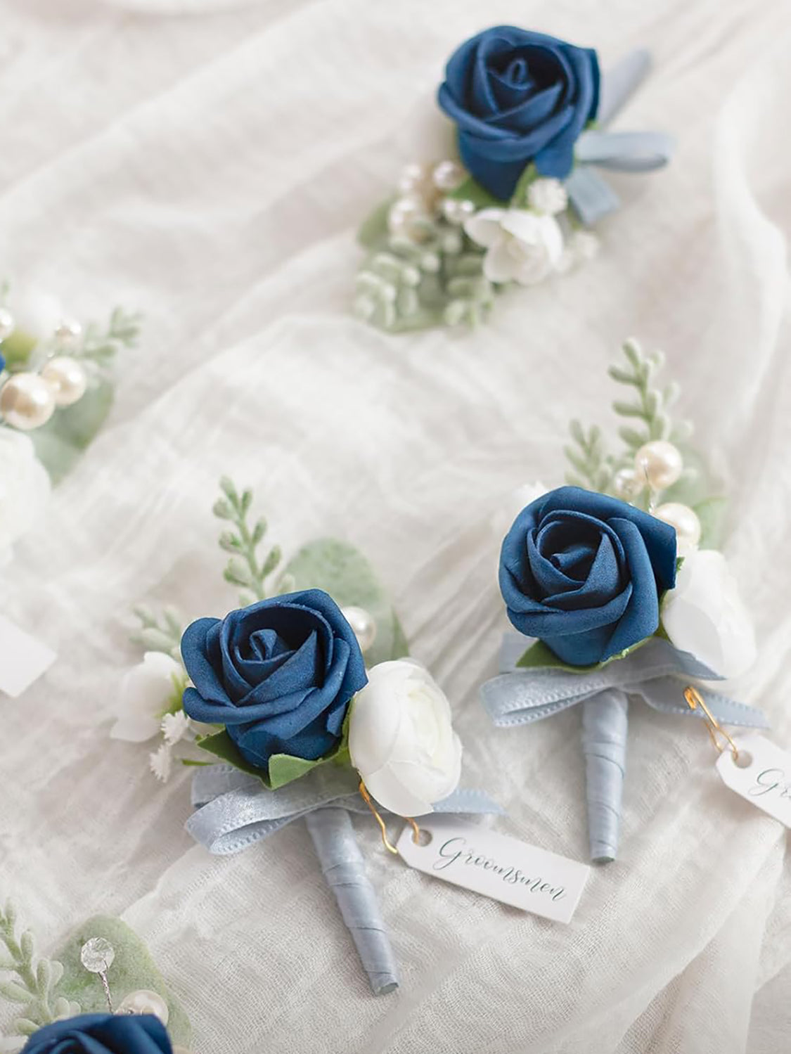 Navy Blue & Dark Blue Groom Groomsmen Boutonniere 6pcs