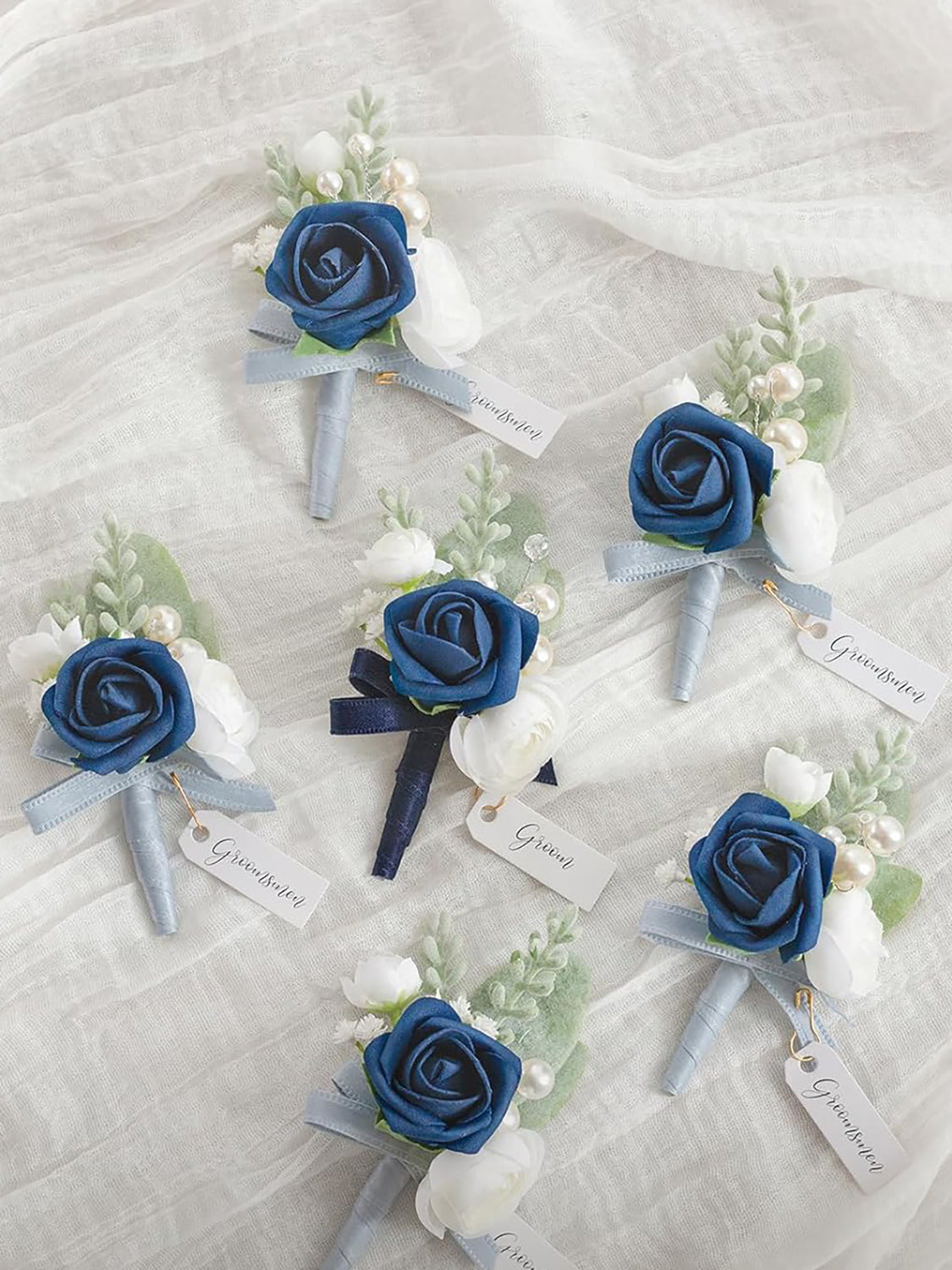 Navy Blue & Dark Blue Groom Groomsmen Boutonniere 6pcs