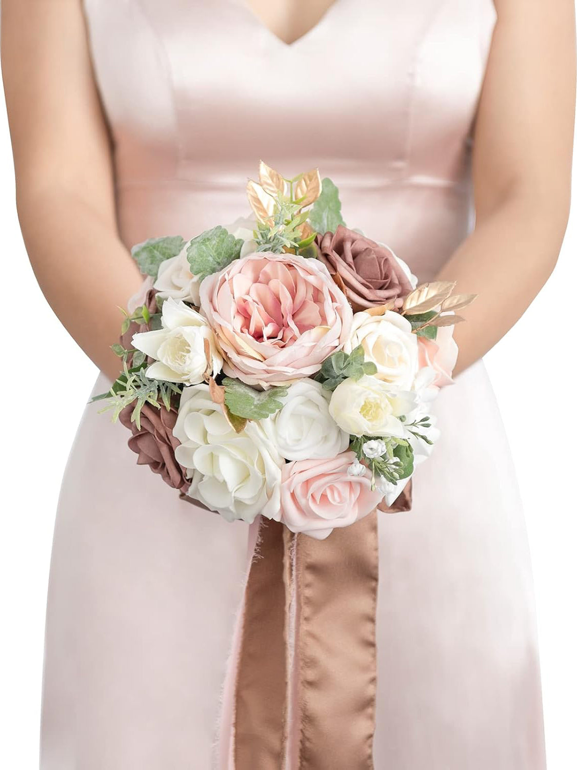 Dusty Rose & Cream Artificial Wedding Flower Bouquets for Bridesmaids