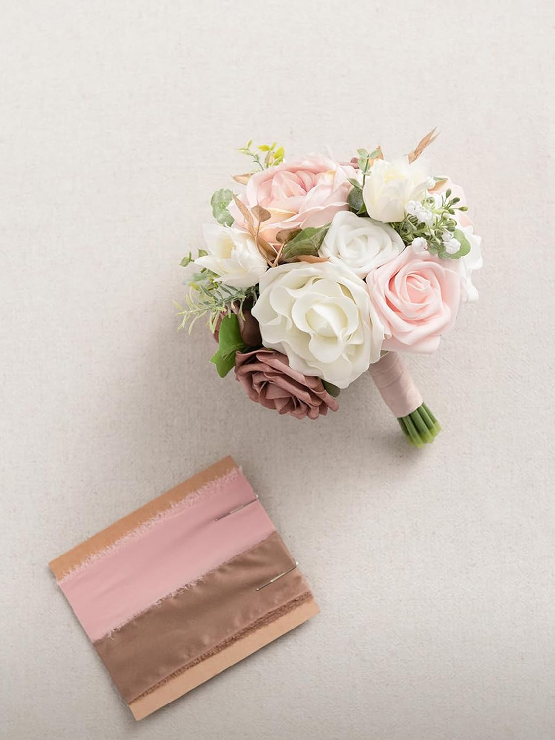 Dusty Rose & Cream Artificial Wedding Flower Bouquets for Bridesmaids