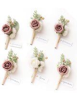 Pink & Dusty Rose Groom Groomsmen Boutonniere 6pcs