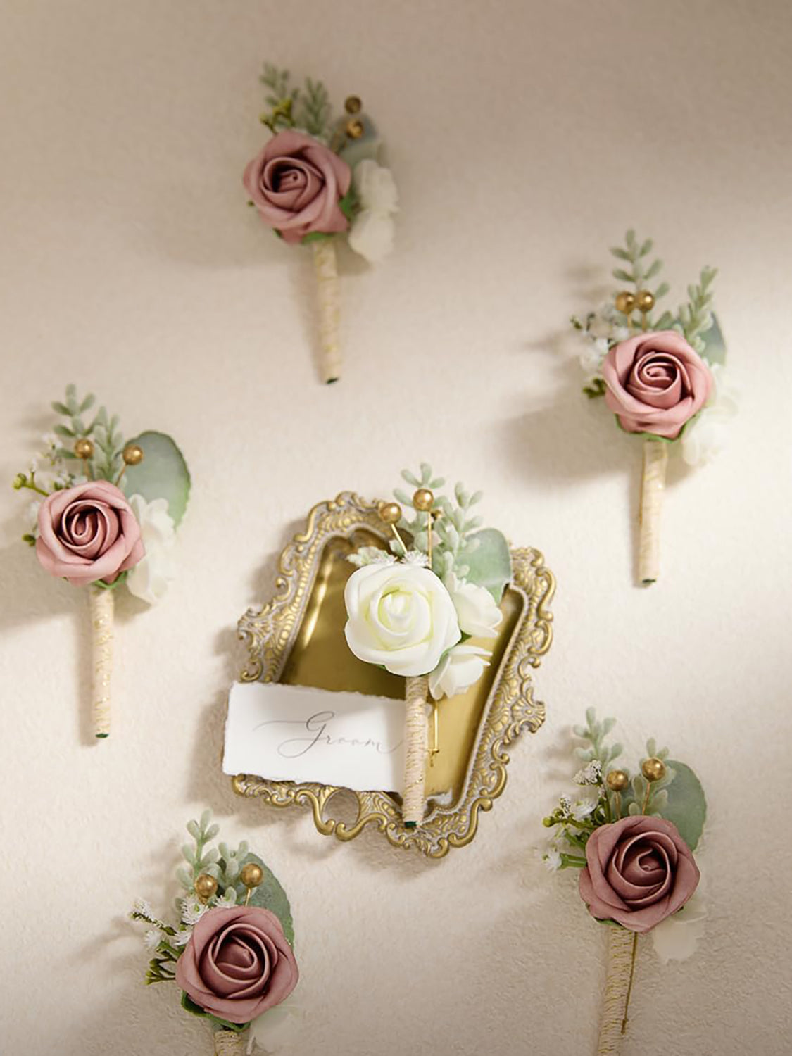 Pink & Dusty Rose Groom Groomsmen Boutonniere 6pcs