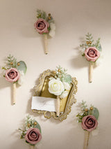Pink & Dusty Rose Groom Groomsmen Boutonniere 6pcs