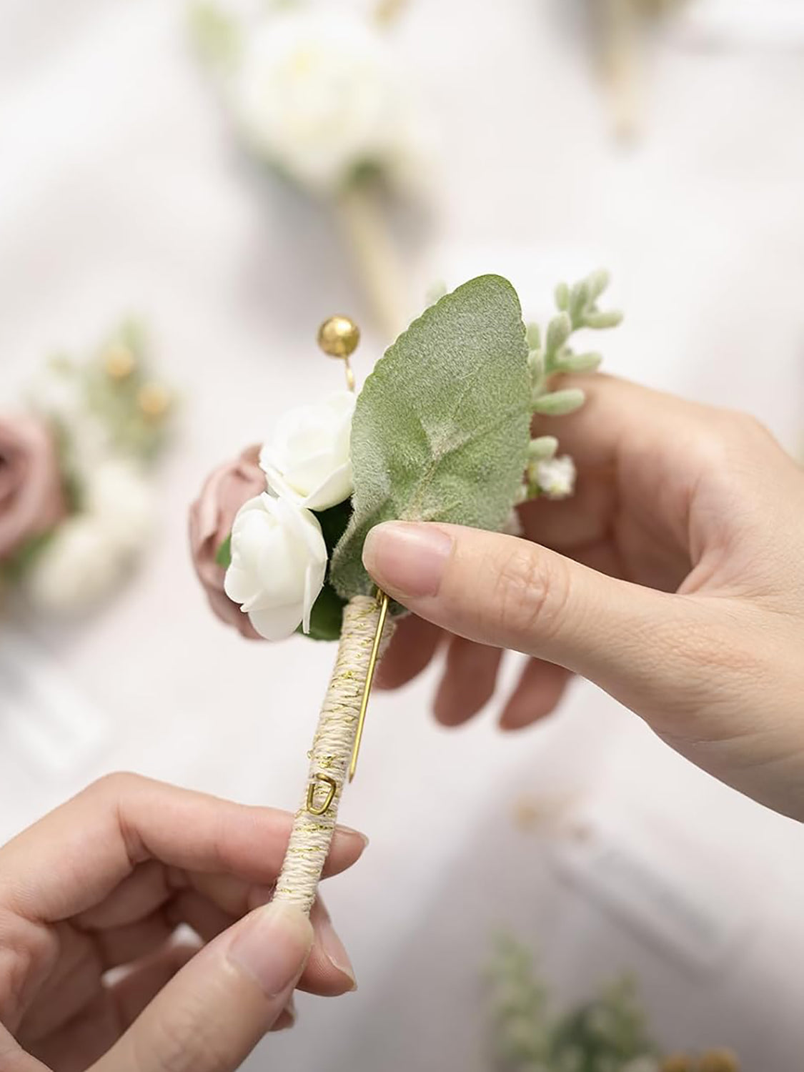 Pink & Dusty Rose Groom Groomsmen Boutonniere 6pcs