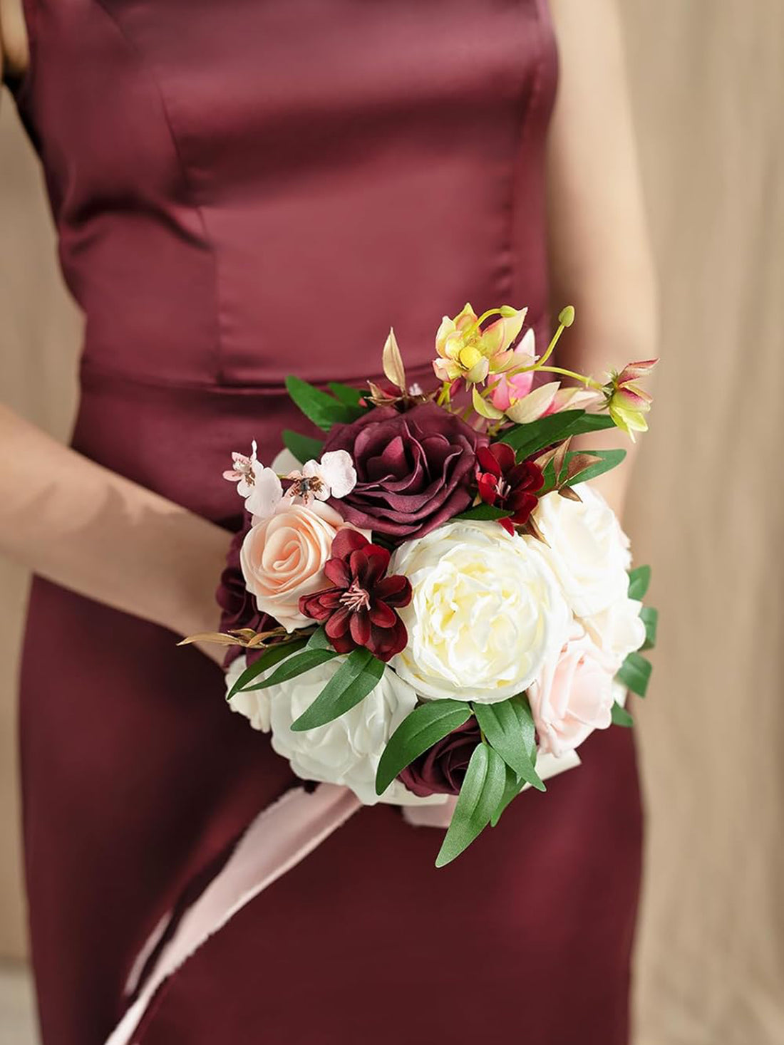 Marsala & Blush Bridesmaid Bouquet 7 Inch Set of 4