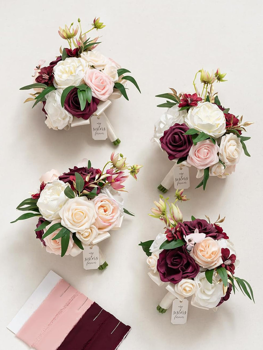 Marsala & Blush Bridesmaid Bouquet 7 Inch Set of 4