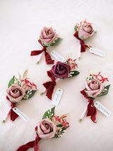 Marsala & Dusty Rose Groom Groomsmen Boutonniere 6pcs