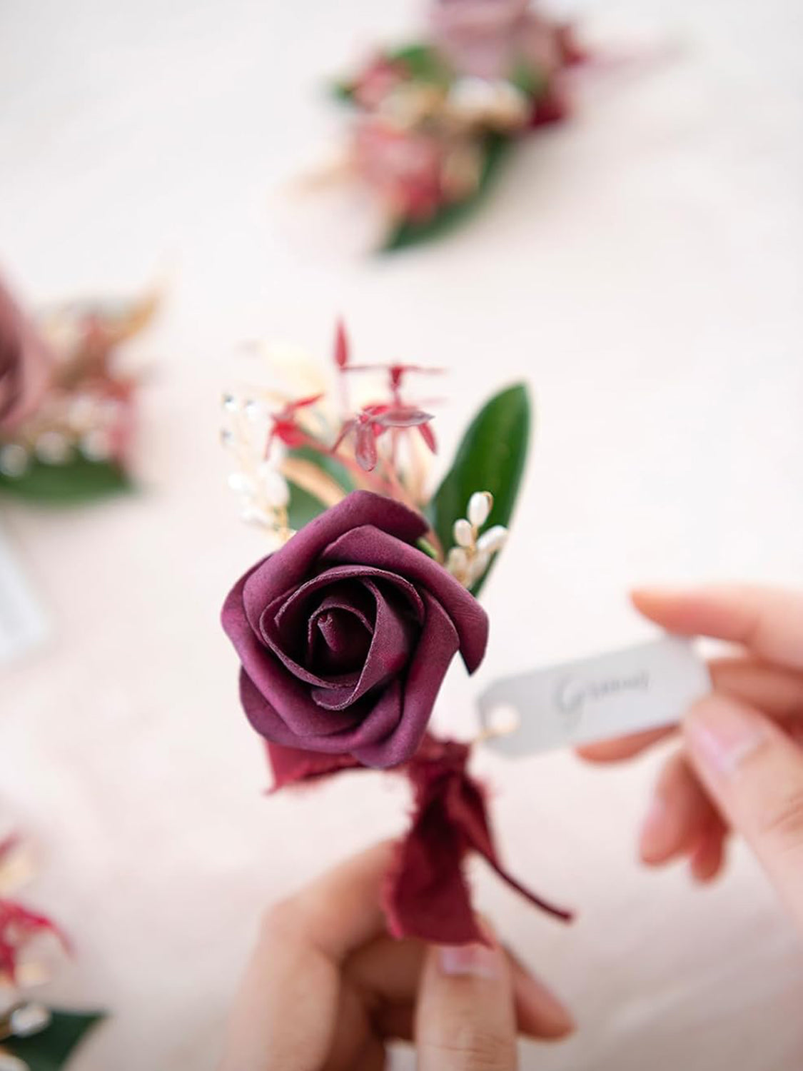 Marsala & Dusty Rose Groom Groomsmen Boutonniere 6pcs