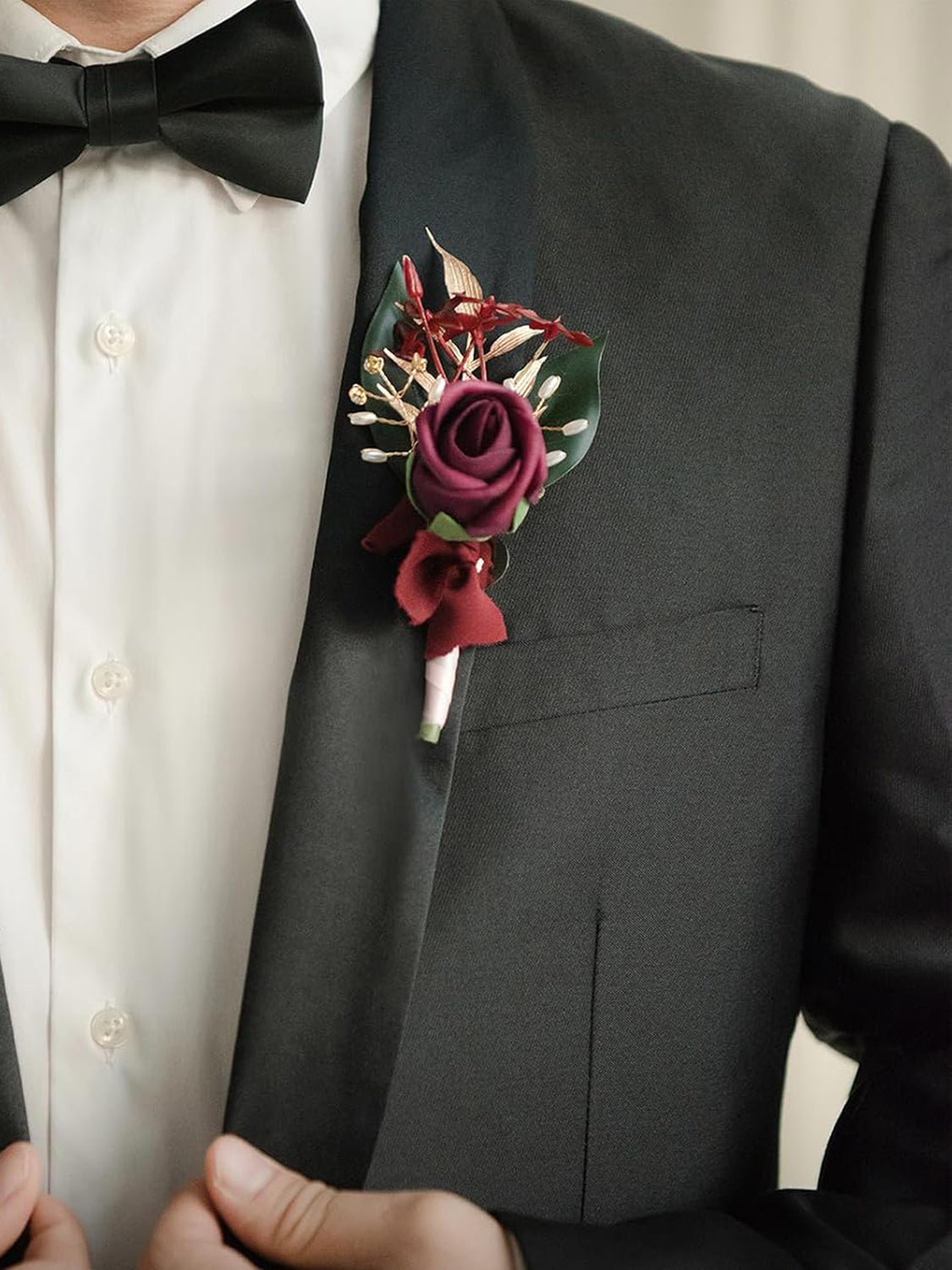Marsala & Dusty Rose Groom Groomsmen Boutonniere 6pcs