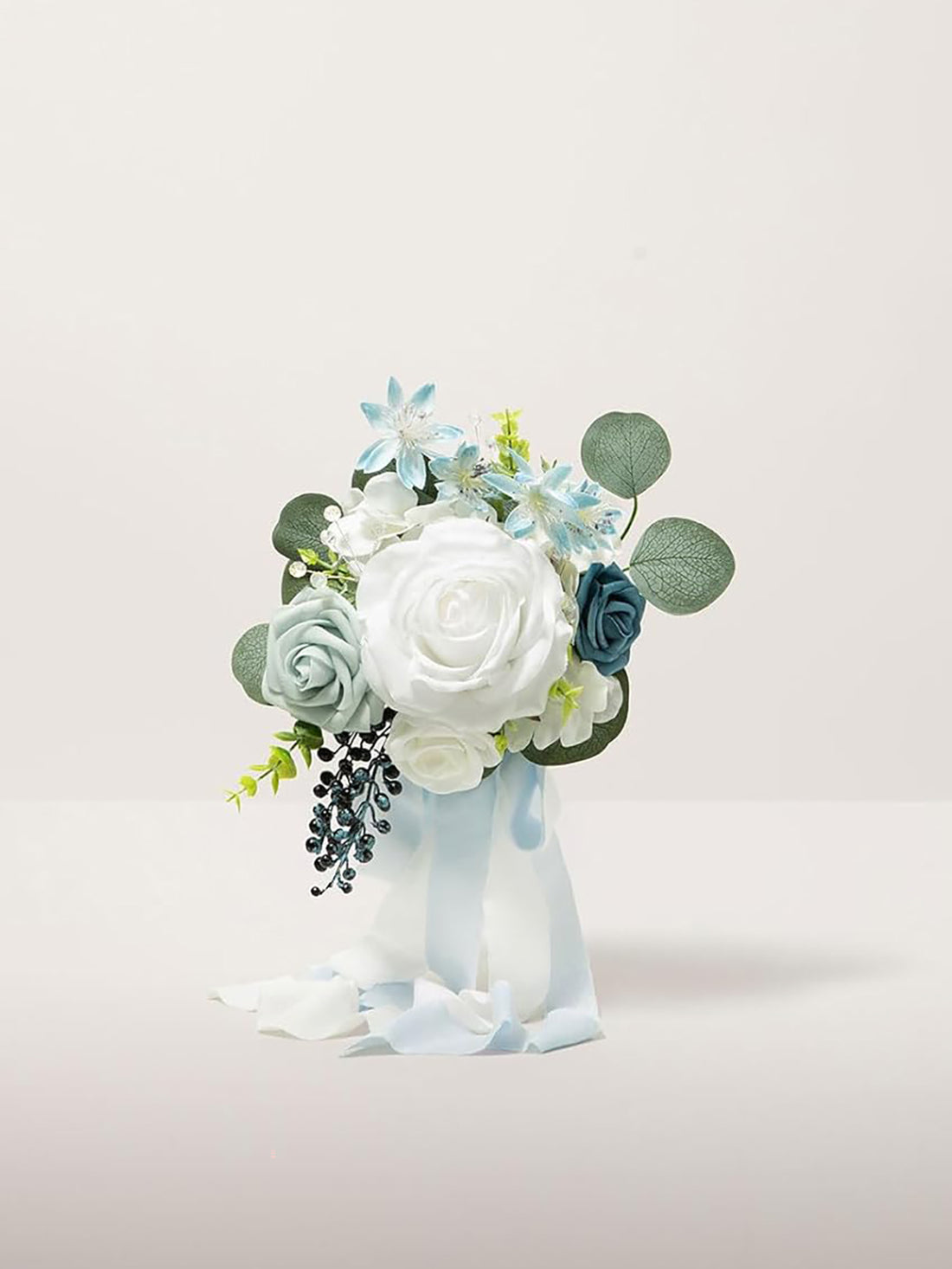 Dusty Blue & Navy Blue Wedding Flowers Bridesmaid Bouquet 7 Inch Set of 6