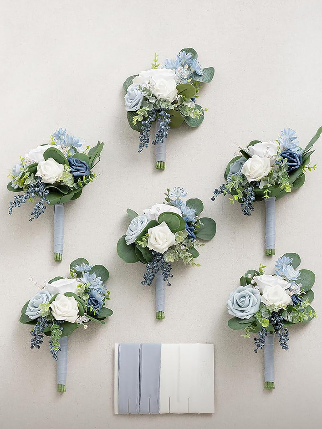 Dusty Blue & Navy Blue Wedding Flowers Bridesmaid Bouquet Set of 4