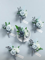 Dusty Blue Light Blue Groom Groomsmen Boutonniere 6pcs
