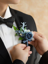 Dusty Blue Light Blue Groom Groomsmen Boutonniere 6pcs