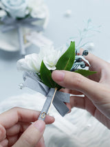 Dusty Blue Light Blue Groom Groomsmen Boutonniere 6pcs