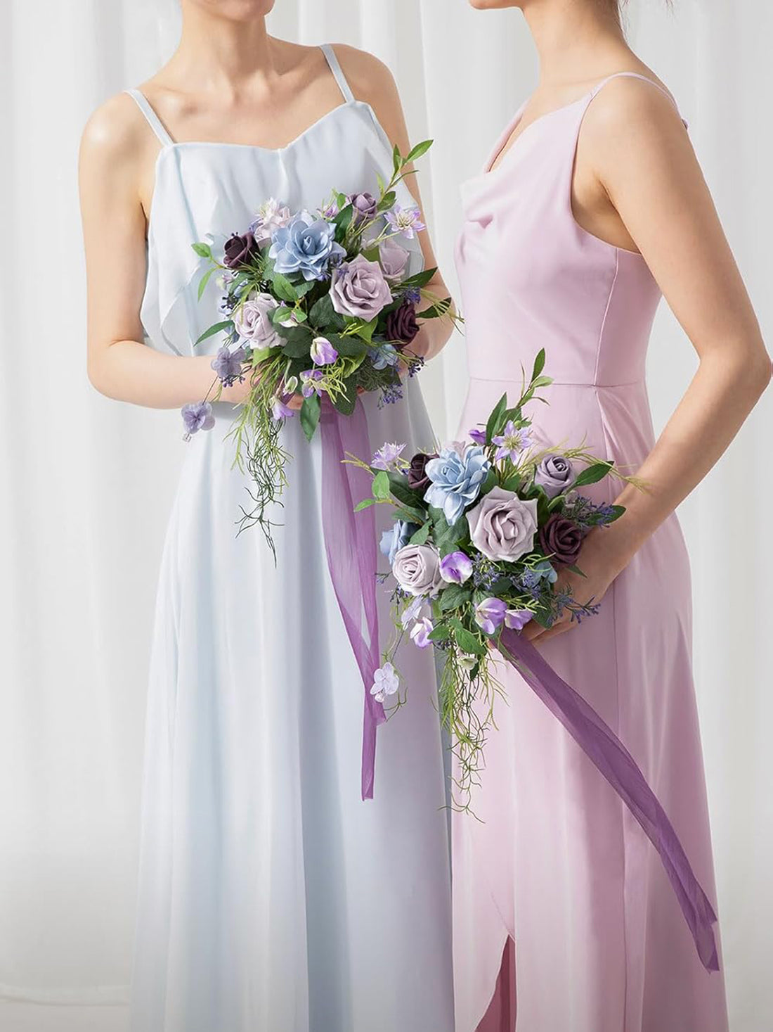 Light Purple Deep Plum Wedding Flowers Bridesmaid Bouquet 7 Inch Set of 4