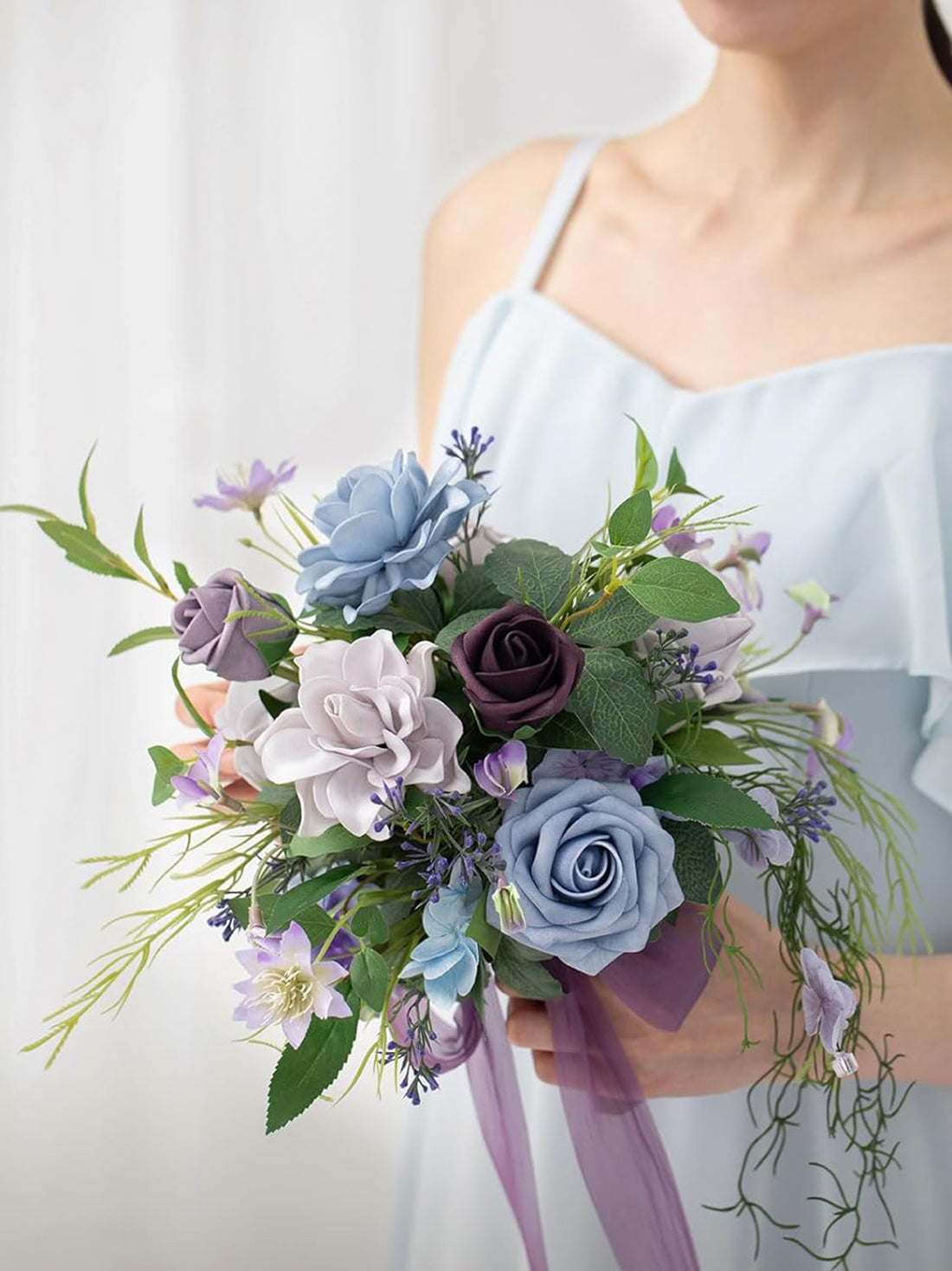 Light Purple Deep Plum Wedding Flowers Bridesmaid Bouquet 7 Inch Set of 4