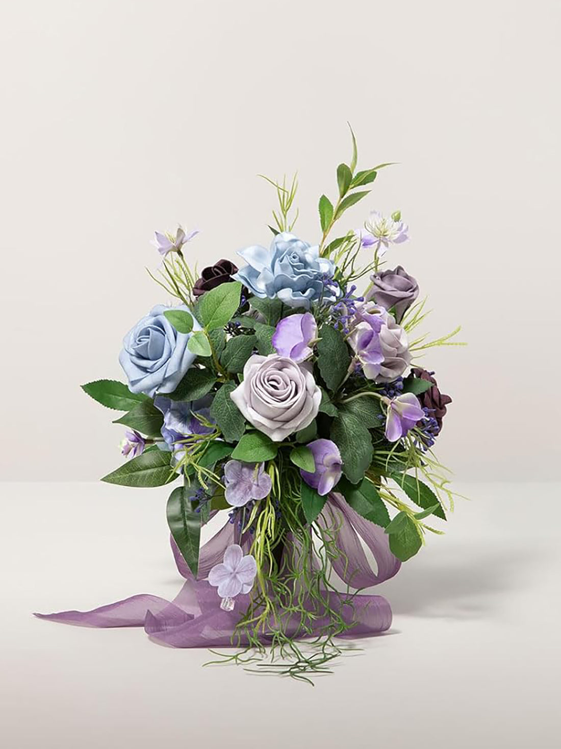 Light Purple Deep Plum Wedding Flowers Bridesmaid Bouquet 7 Inch Set of 4