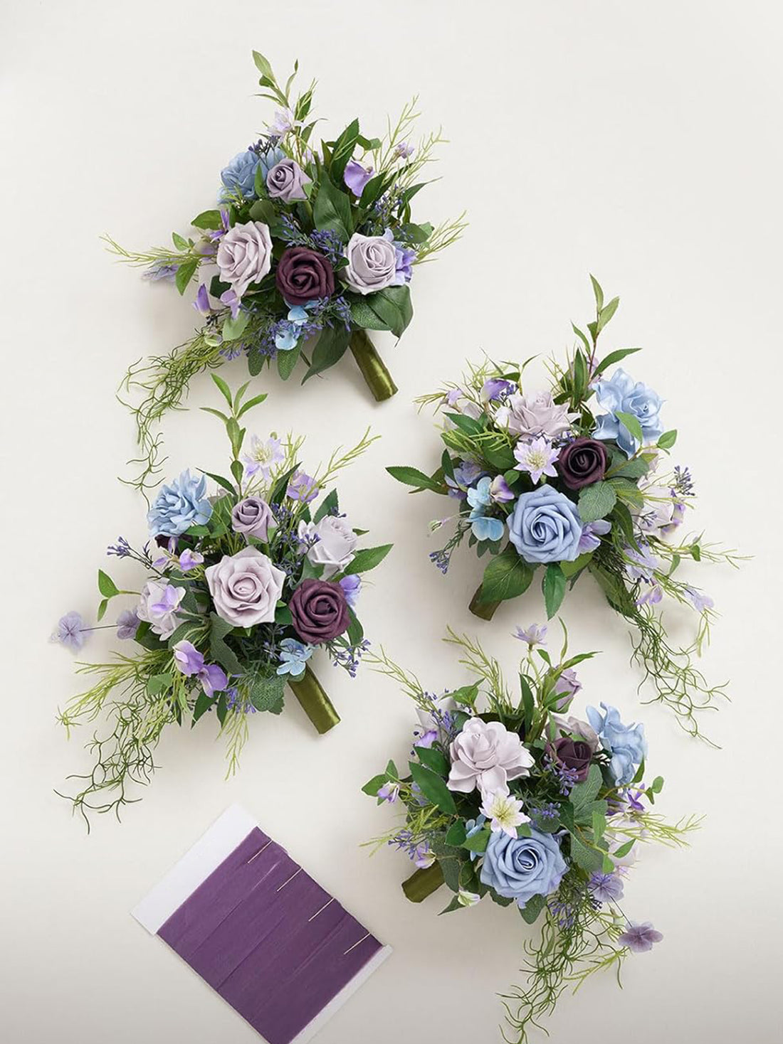 Light Purple Deep Plum Wedding Flowers Bridesmaid Bouquet 7 Inch Set of 4