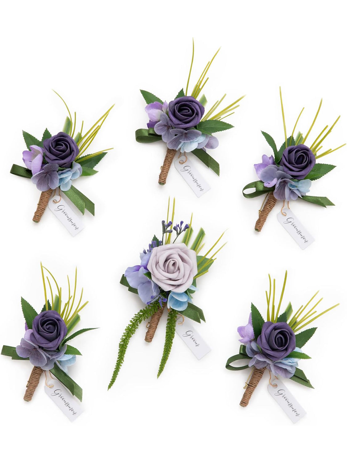 Purple Groom Groomsmen Boutonniere 6pcs