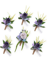 Purple Groom Groomsmen Boutonniere 6pcs