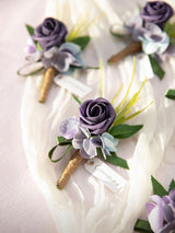 Purple Groom Groomsmen Boutonniere 6pcs