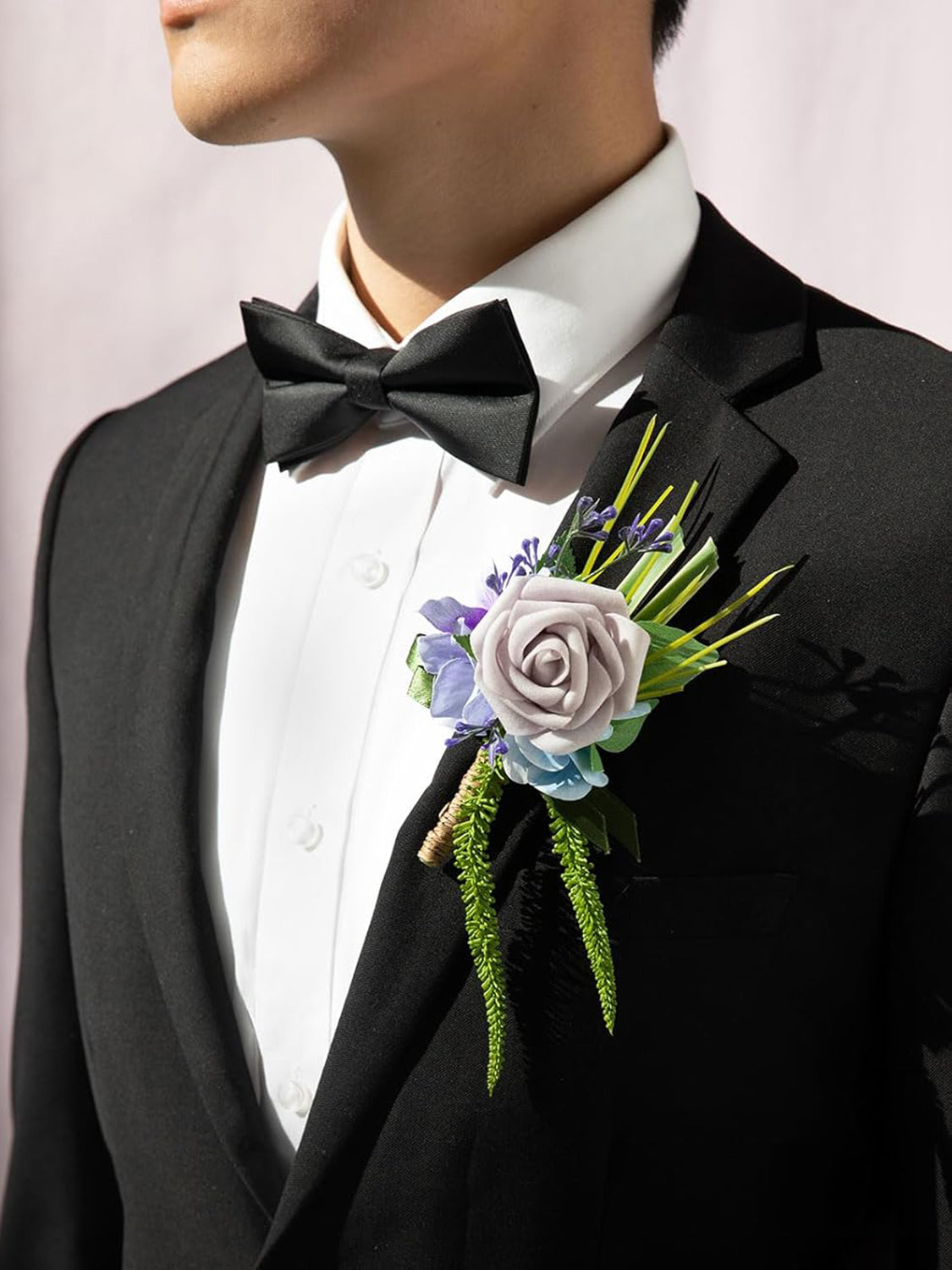 Purple Groom Groomsmen Boutonniere 6pcs