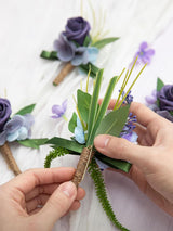 Purple Groom Groomsmen Boutonniere 6pcs