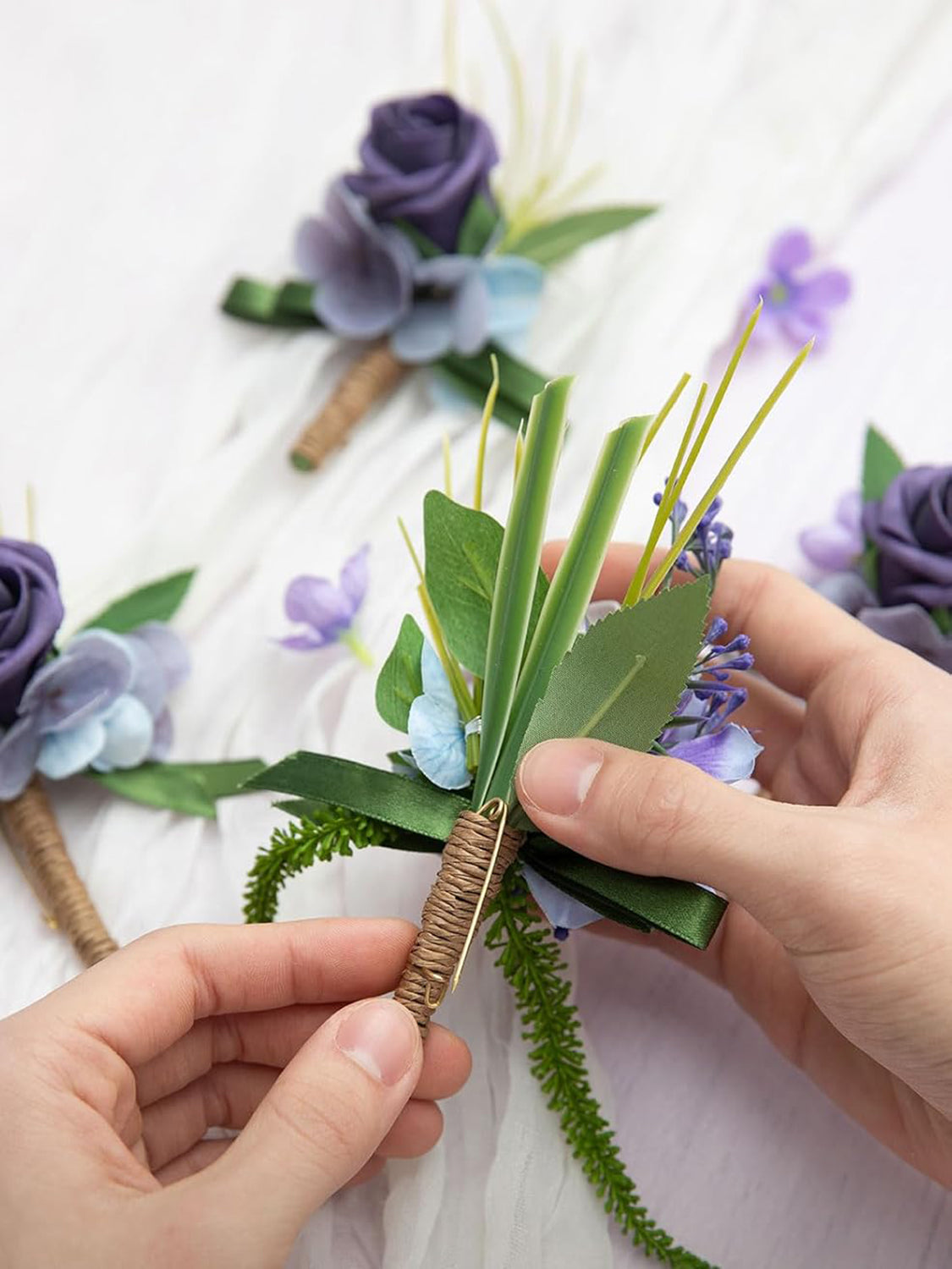 Purple Groom Groomsmen Boutonniere 6pcs