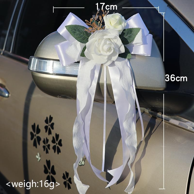 Lilac Decorative Flowers For Wedding Car Mirror Door Handle Bow 14 Inch 2 Pack