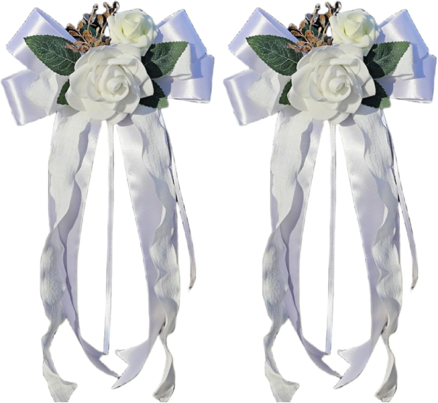 Lilac Decorative Flowers For Wedding Car Mirror Door Handle Bow 14 Inch 2 Pack