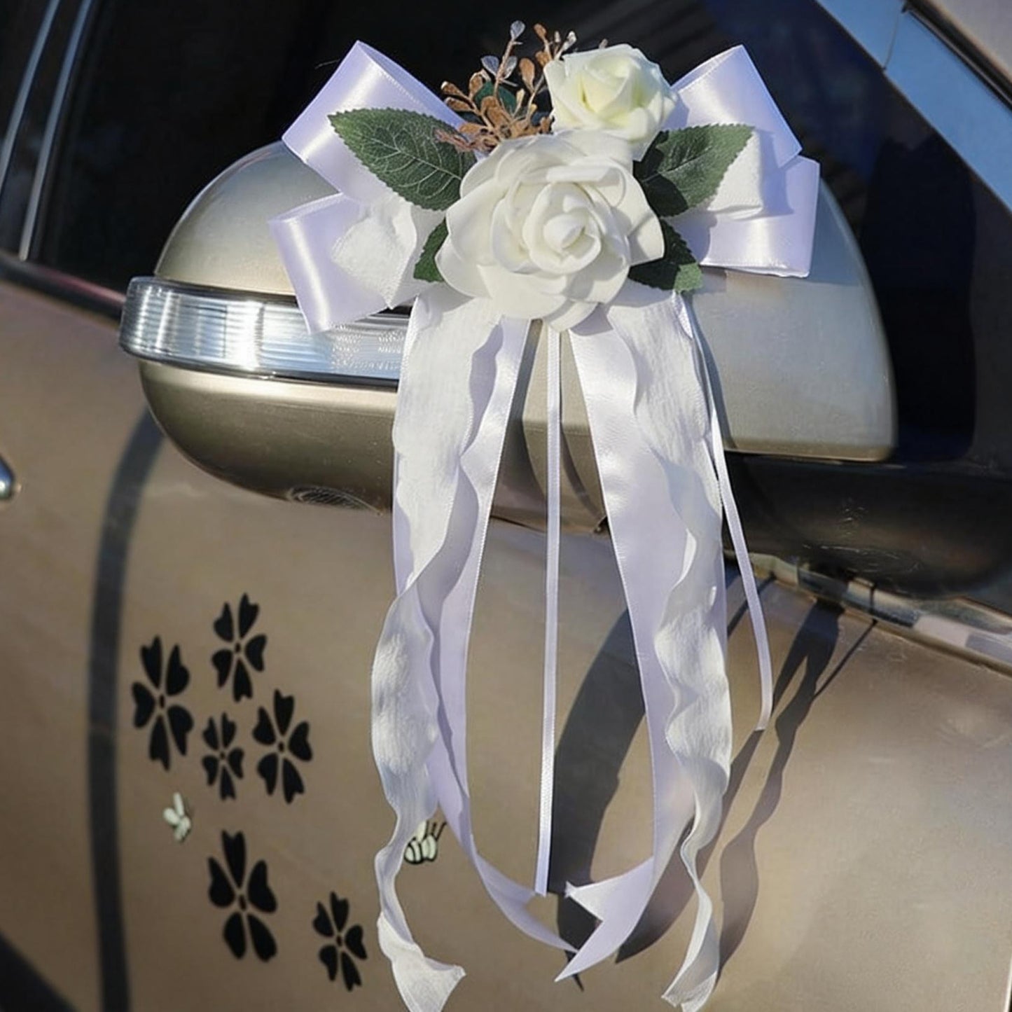 Lilac Decorative Flowers For Wedding Car Mirror Door Handle Bow 14 Inch 2 Pack