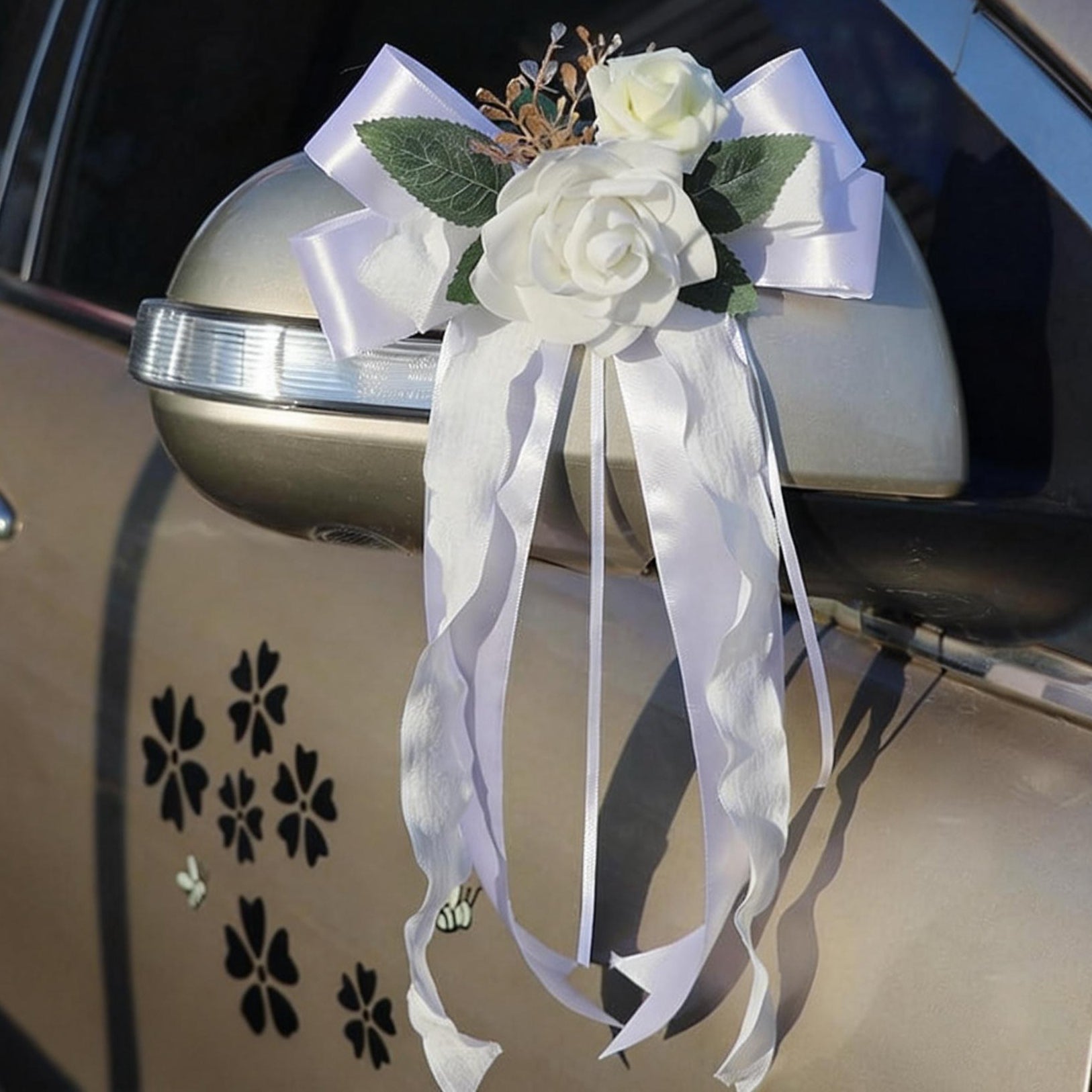 Lilac Decorative Flowers For Wedding Car Mirror Door Handle Bow 14 Inch 2 Pack