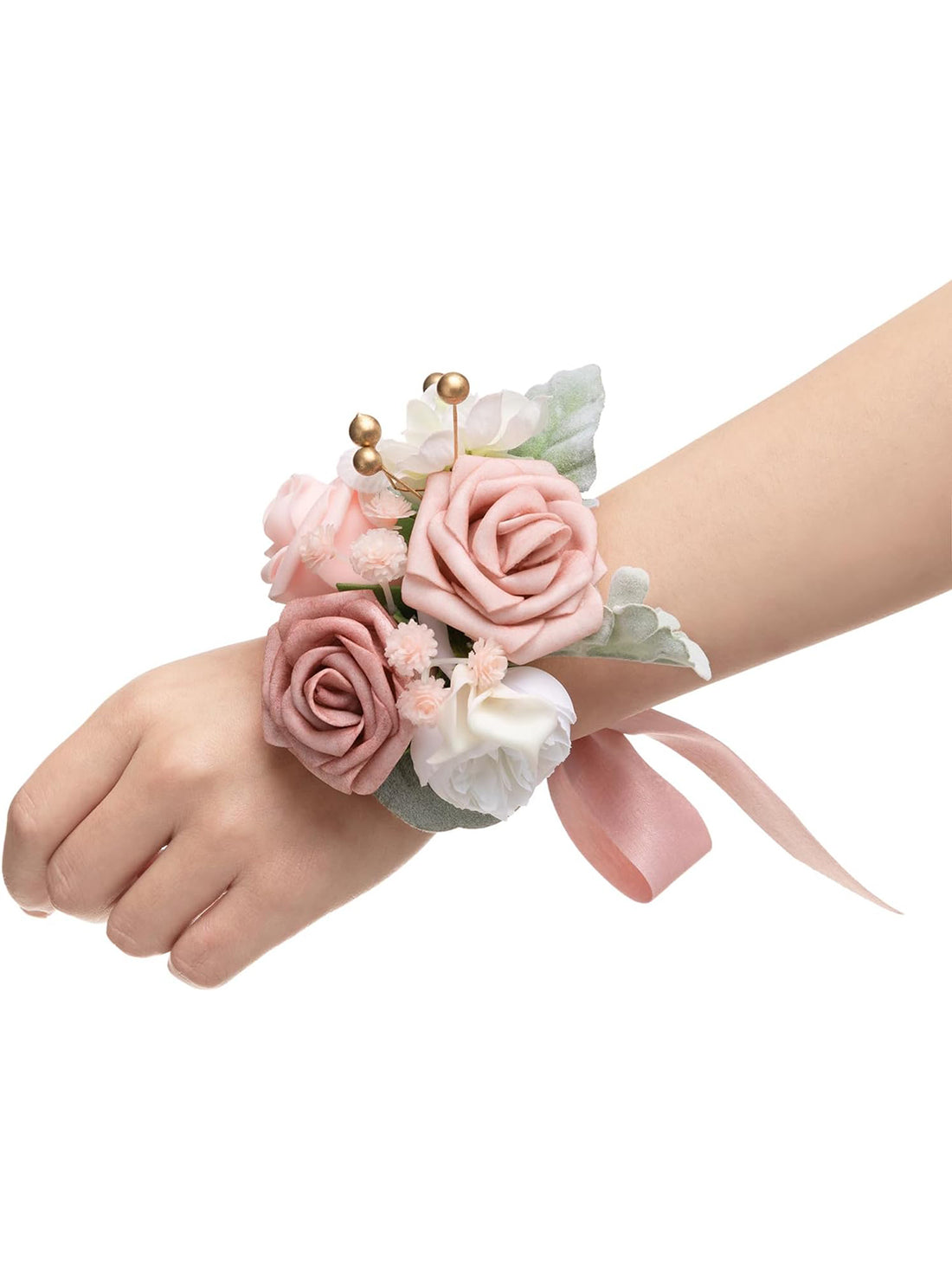 Dusty Rose & Pink Wedding Wrist Corsage Artificial Flowers 6pcs