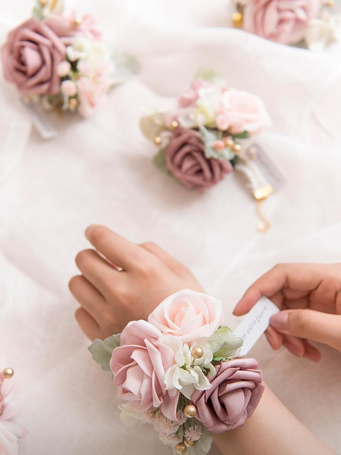 Dusty Rose & Pink Wedding Wrist Corsage Artificial Flowers