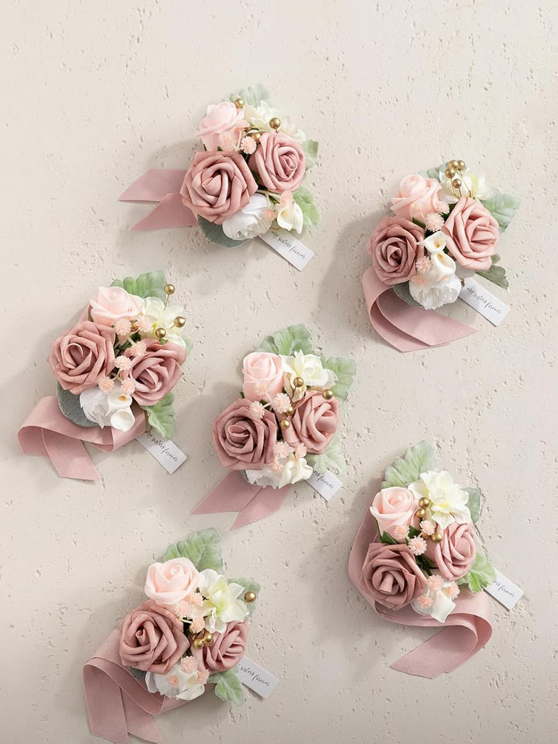 Dusty Rose & Pink Wedding Wrist Corsage Artificial Flowers 6pcs