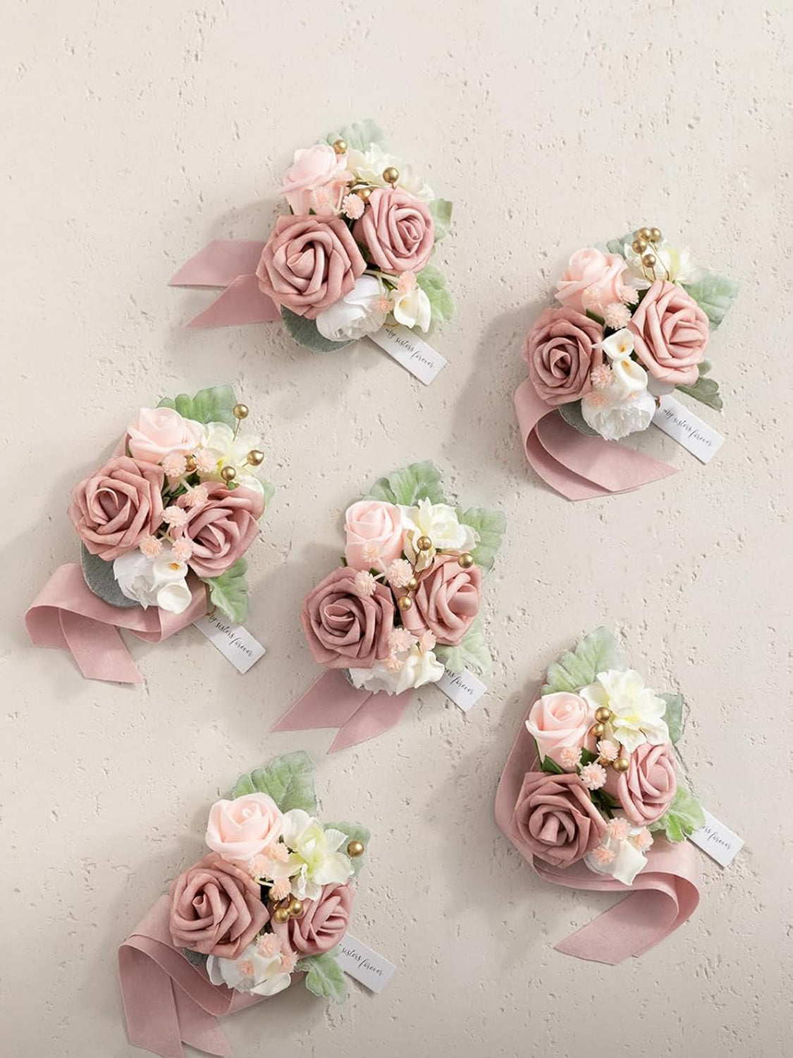 Dusty Rose & Pink Wedding Wrist Corsage Artificial Flowers
