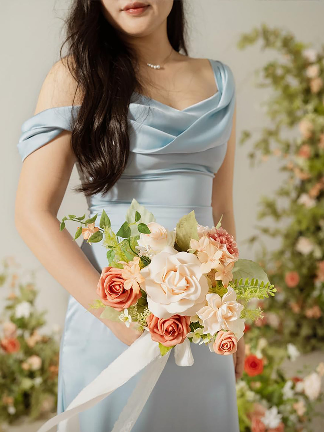 Blush Garden Artificial Wedding Flowers Bridesmaid Bouquet Set of 4