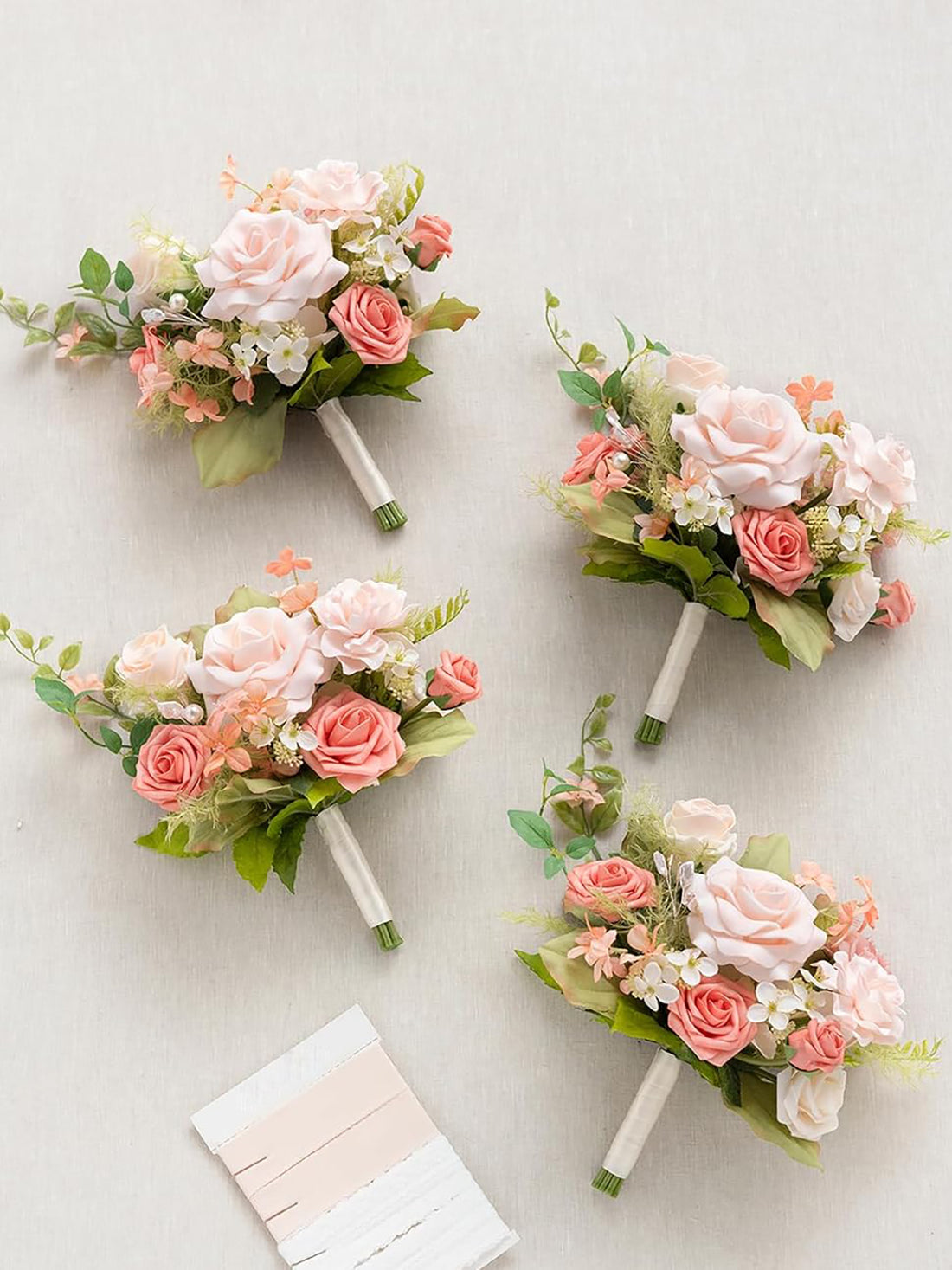 Blush Garden Bridesmaid Bouquets – 4-Piece Set, 7 Inch