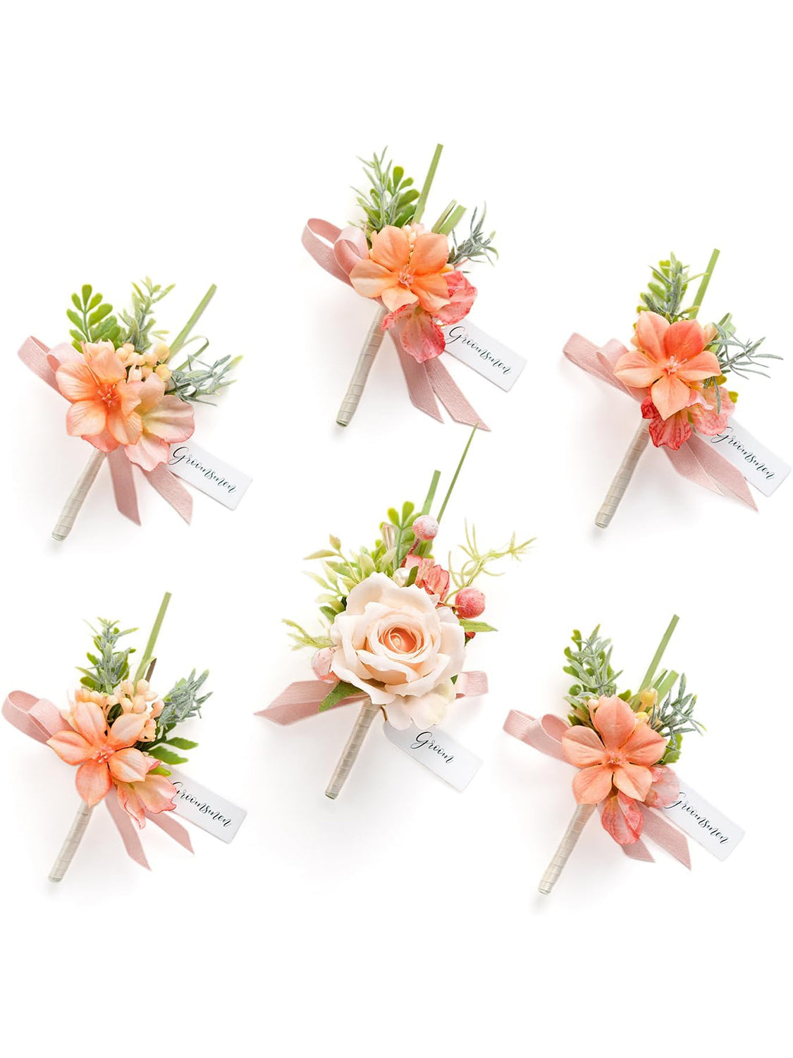 Blush Garden & Pink 6pcs Groom Groomsmen Boutonniere