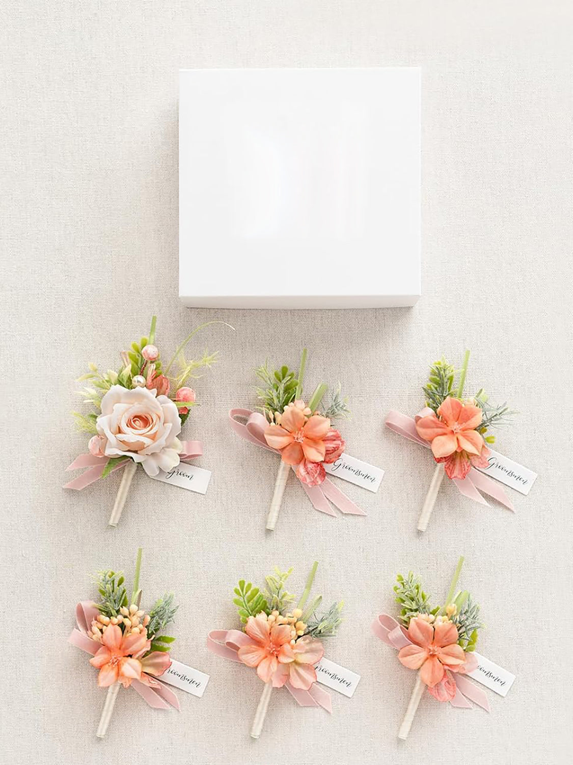 Blush Garden & Pink 6pcs Groom Groomsmen Boutonniere