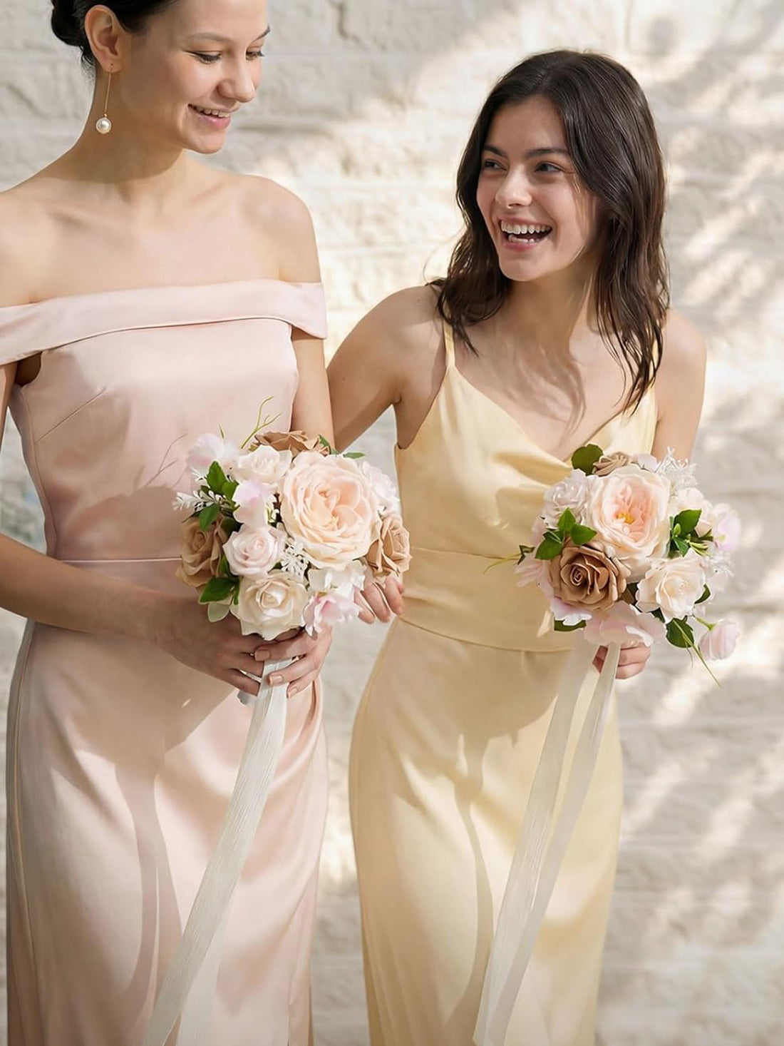 Sand Beige Artificial Wedding Flowers Bridesmaid Bouquet 7 Inch Set of 4