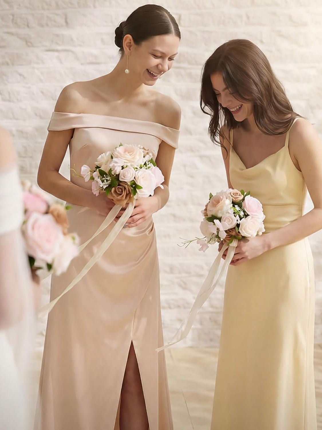 Sand Beige Artificial Wedding Flowers Bridesmaid Bouquet Set of 4