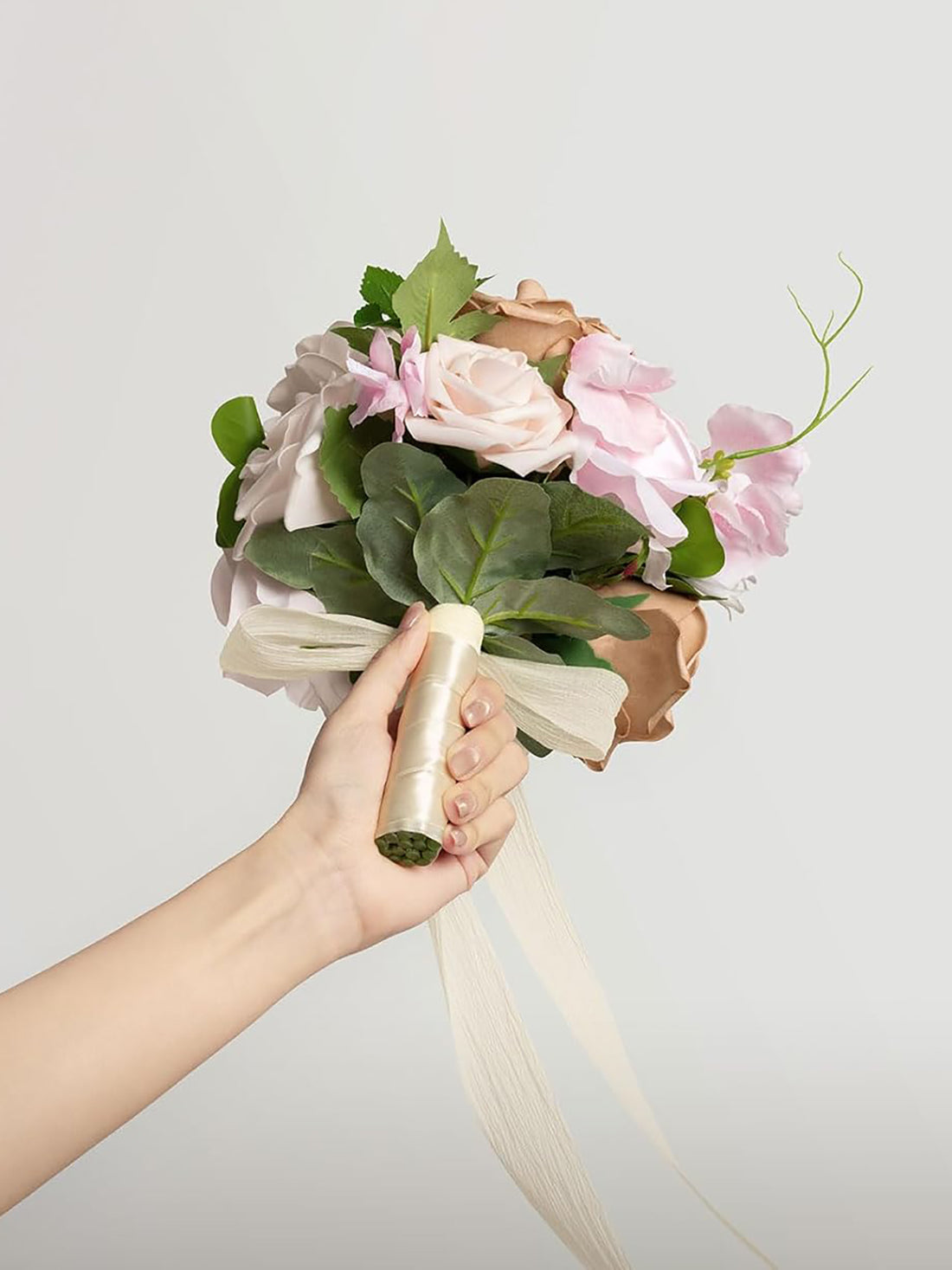 Sand Beige Artificial Wedding Flowers Bridesmaid Bouquet 7 Inch Set of 4
