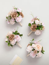 Sand Beige Artificial Wedding Flowers Bridesmaid Bouquet Set of 4
