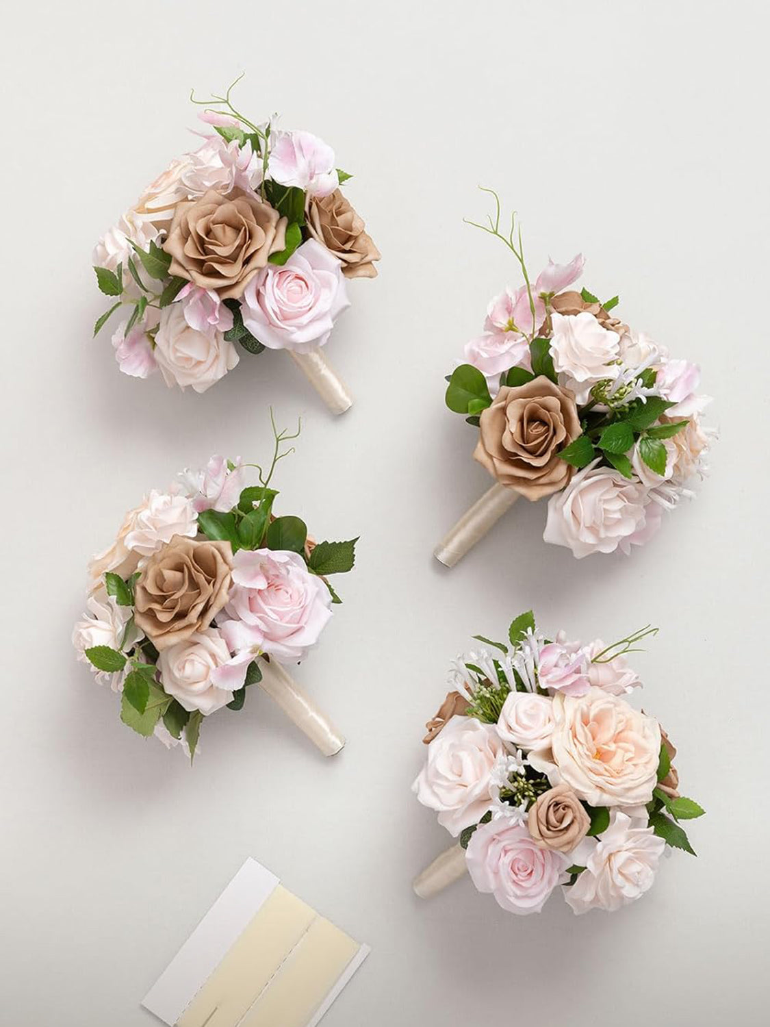 Sand Beige Artificial Wedding Flowers Bridesmaid Bouquet Set of 4